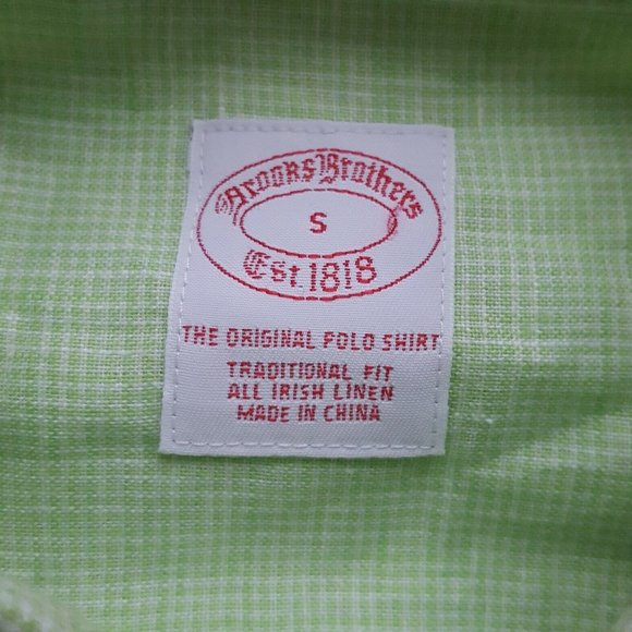 Brooks Brothers Check Pattern Short Sleeve Linen Shirt Men's XL linen wine-red Vintage Second Hand